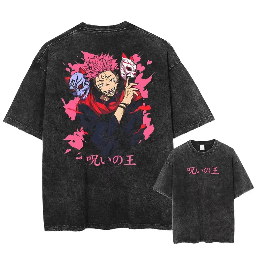 Japanese Anime Jujutsu Kaisen Print T-shirt Men Women Oversized Washed Anime Graphic T Shirts Streetwear Summer Tops Tees