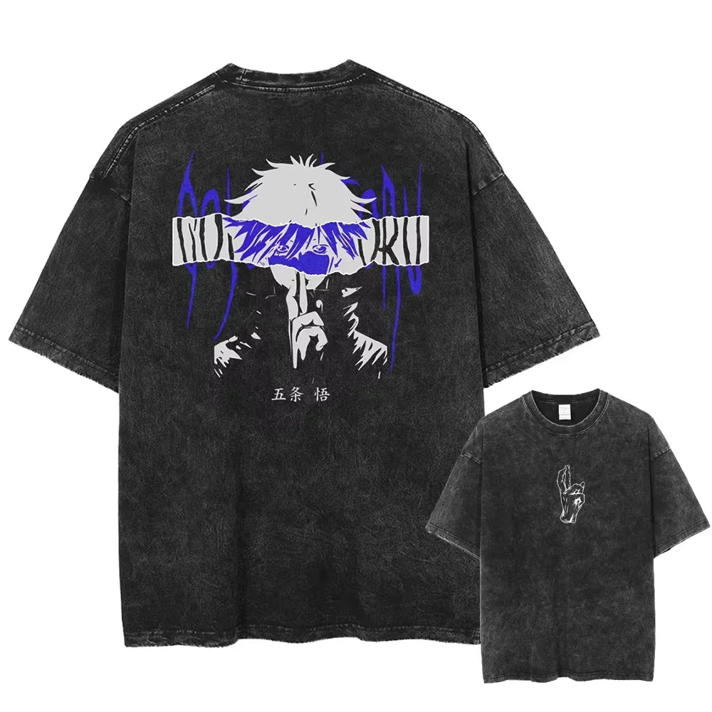 Japanese Anime Jujutsu Kaisen Print T-shirt Men Women Oversized Washed Anime Graphic T Shirts Streetwear Summer Tops Tees
