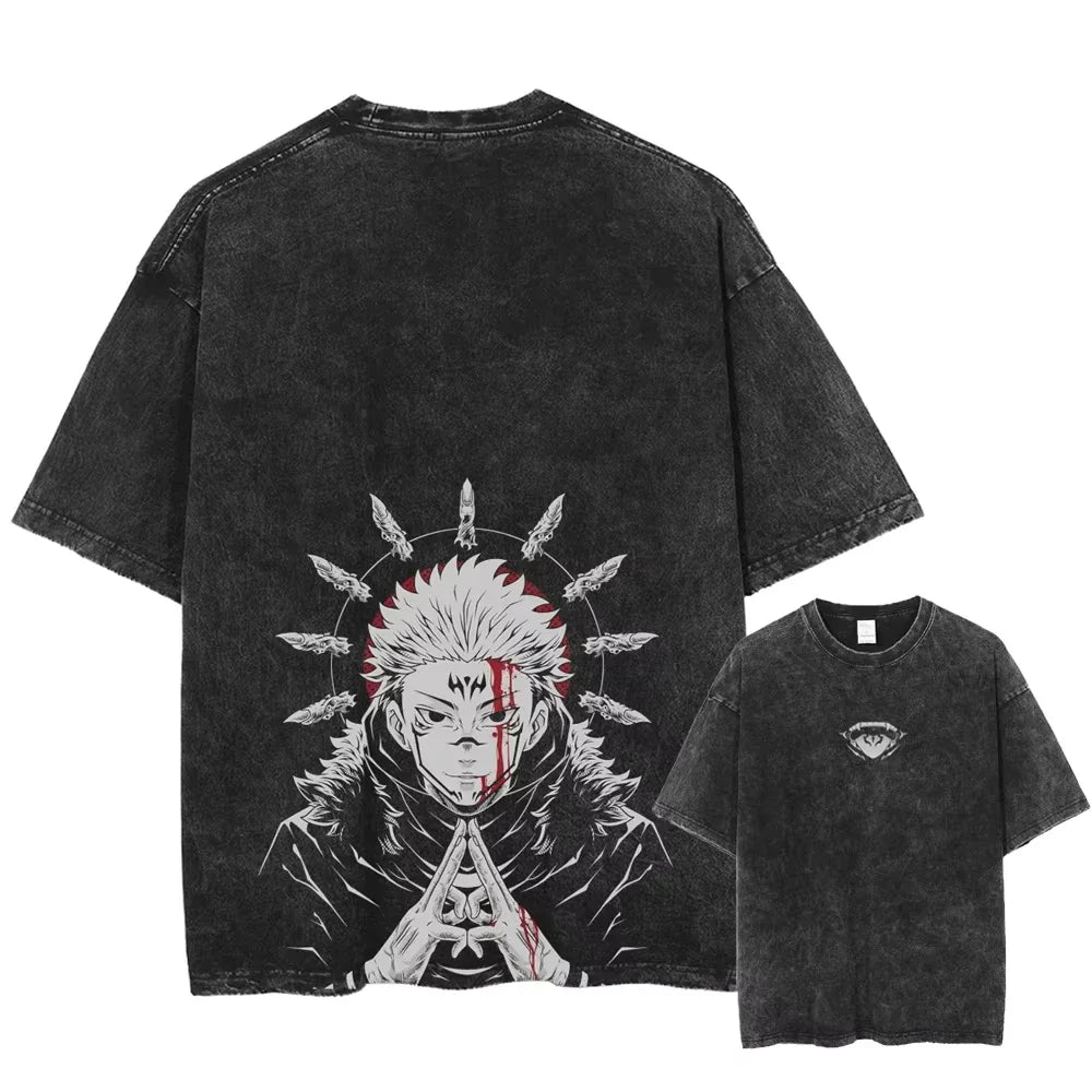 Japanese Anime Jujutsu Kaisen Print T-shirt Men Women Oversized Washed Anime Graphic T Shirts Streetwear Summer Tops Tees