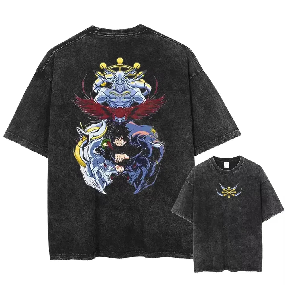 Japanese Anime Jujutsu Kaisen Print T-shirt Men Women Oversized Washed Anime Graphic T Shirts Streetwear Summer Tops Tees