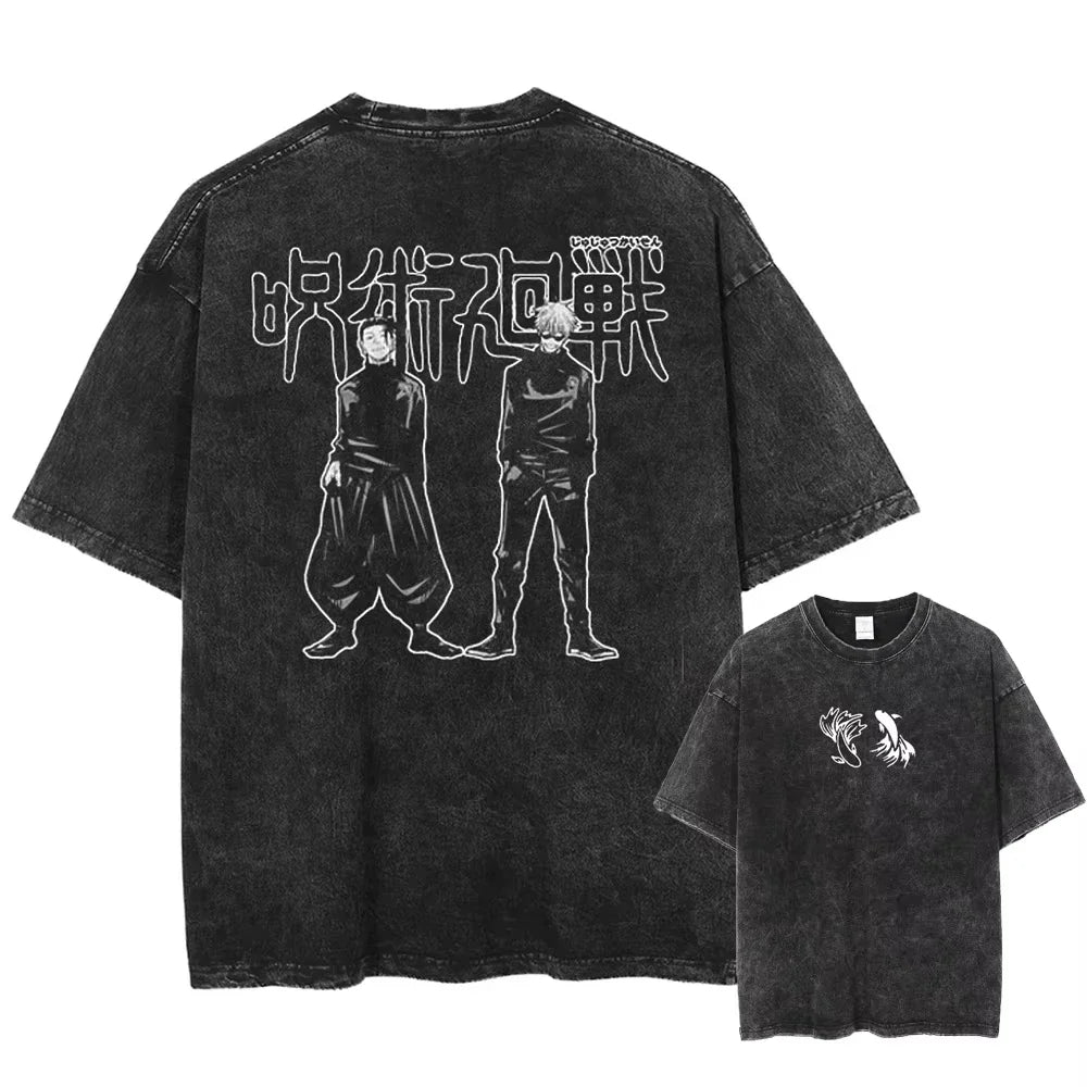Japanese Anime Jujutsu Kaisen Print T-shirt Men Women Oversized Washed Anime Graphic T Shirts Streetwear Summer Tops Tees