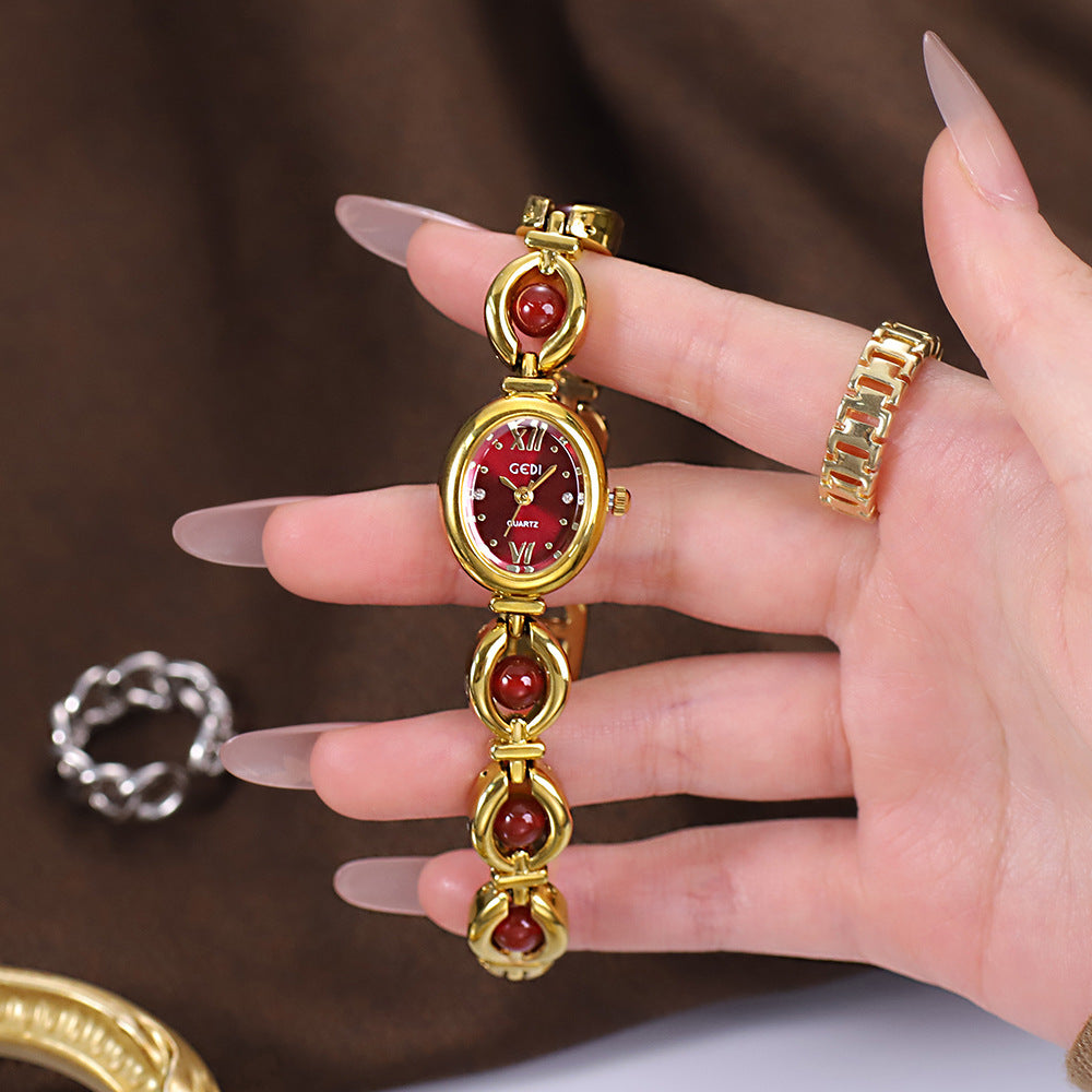 Gedi National Style Emerald Good-looking Bracelet Watch Niche High-grade Light Luxury Shell Pearls Exquisite Women's Quartz Watch